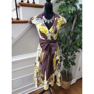 Feline Multicolor Cotton Collared Short Sleeve Knee Length Wrap Dress Size M